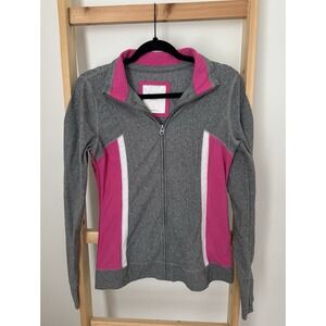 GILLY HICKS Sydney Med Gray Pink White Full Zip Activewear Jacket Logo on Cuff
